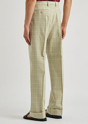 Checked Straight-Leg Wool-Blend Trousers