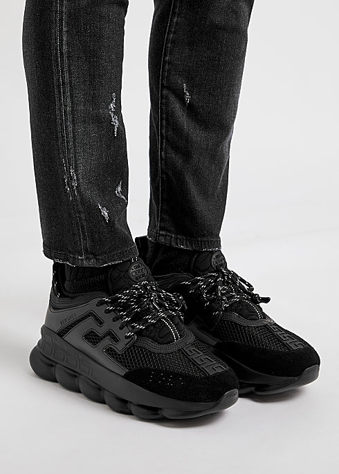 VERSACE: Chain Reaction sneakers in mesh and leather - Black