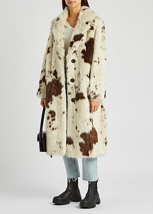 Theresa Cow-Print Faux Fur Coat