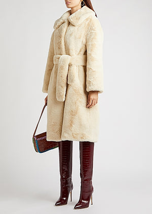Katrina Cream Belted Faux Fur Coat