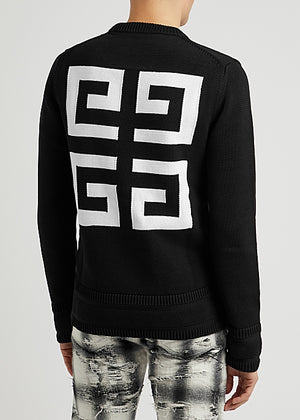 4g Black Logo-Intarsia Knitted Jumper