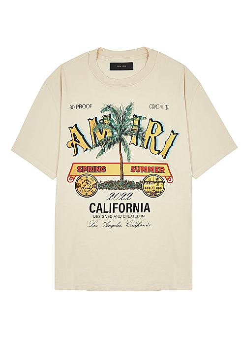 Rum Label Cream Printed Cotton T-shirt