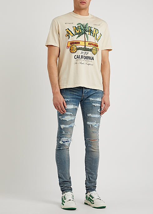 Rum Label Cream Printed Cotton T-shirt