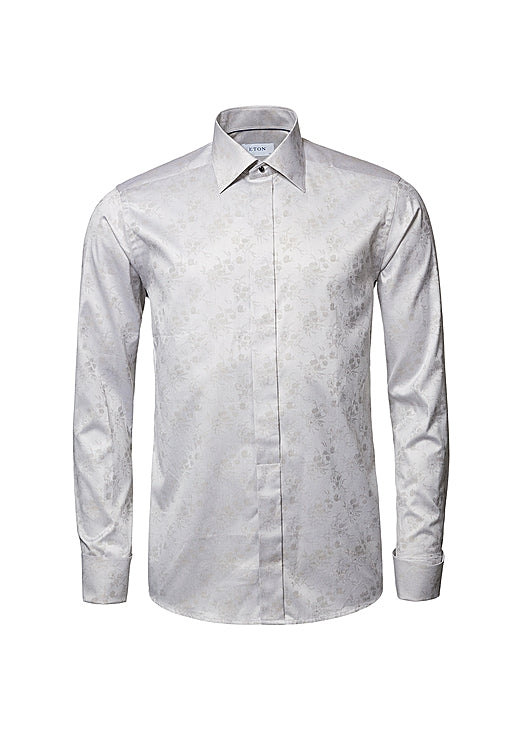 Gray Floral Jacquard Tuxedo Contemporary Fit Shirt