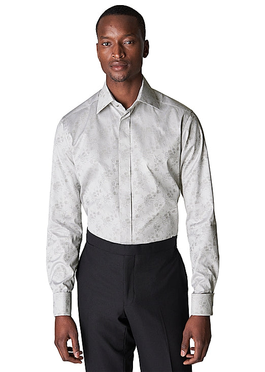 Gray Floral Jacquard Tuxedo Contemporary Fit Shirt