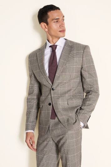 Slim Fit Black & White With Pink Check Suit