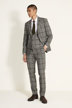Slim Fit Black & White With Brown Windowpane Suit