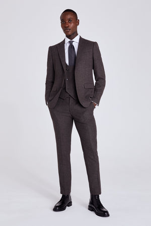 Slim Fit Brown Herringbone Suit