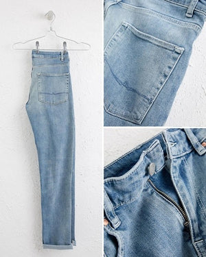 Slim Jeans in Mid Wash Blue with Rips