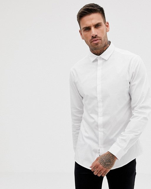 Stretch Slim Formal Work Shirt in White