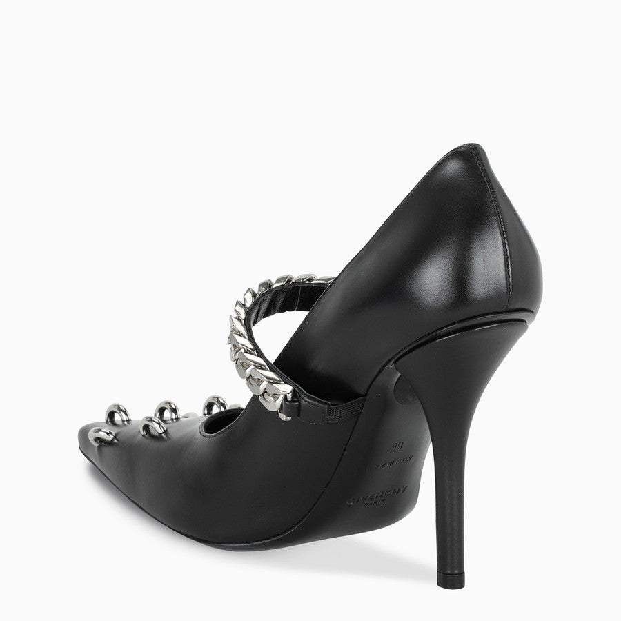 Black Leather Metal-Detailing Pumps