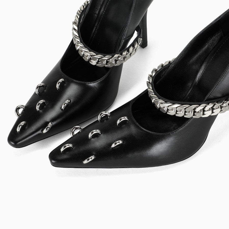 Black Leather Metal-Detailing Pumps