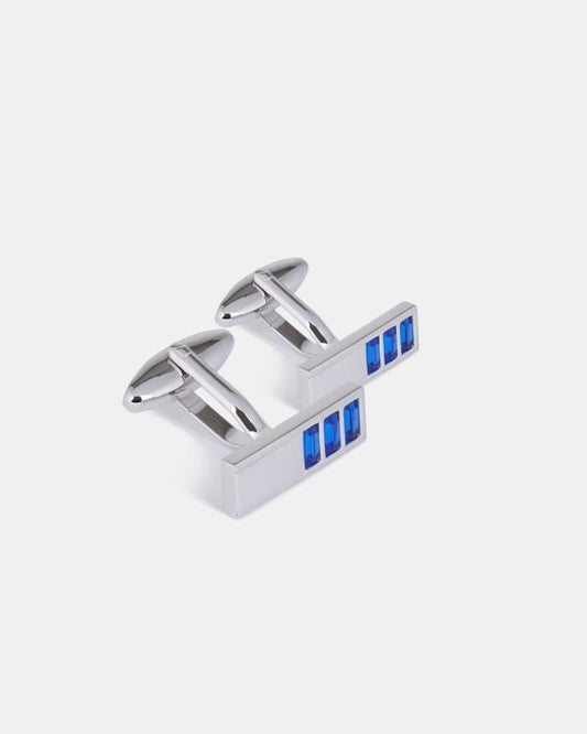 Brushed & Shiny Rhodium Sapphire-Effect Cufflink