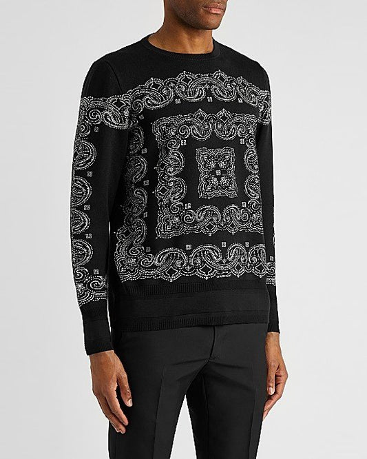 Black Bandana-Intarsia Silk Jumper