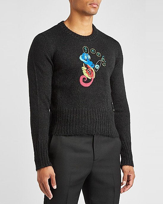 Black Intarsia Mohair-Blend Jumper