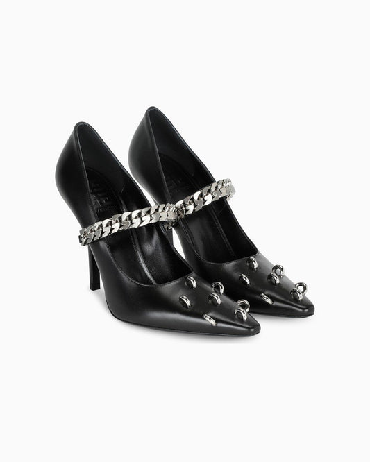 Black Leather Metal-Detailing Pumps