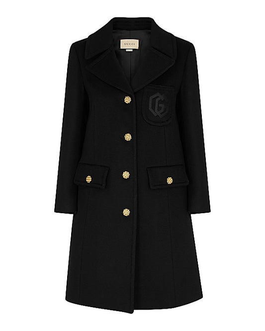 Black Logo-Embroidered Wool Coat