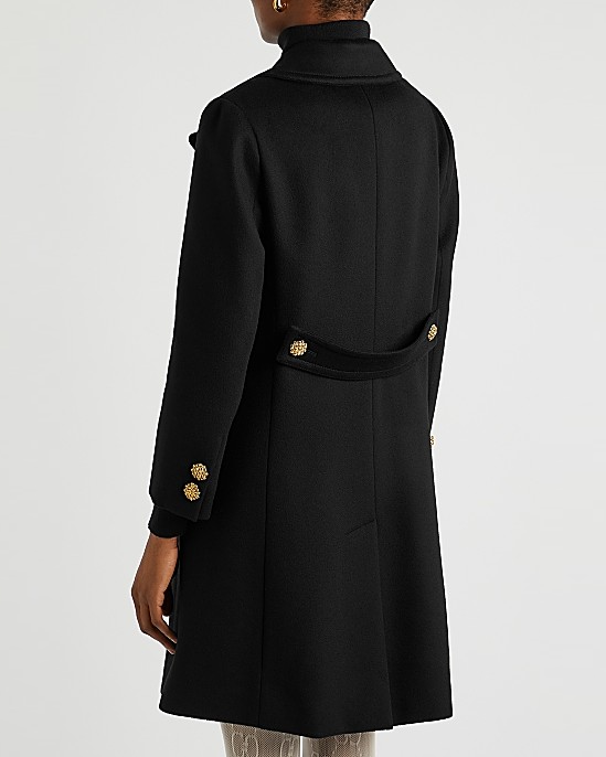 Black Logo-Embroidered Wool Coat