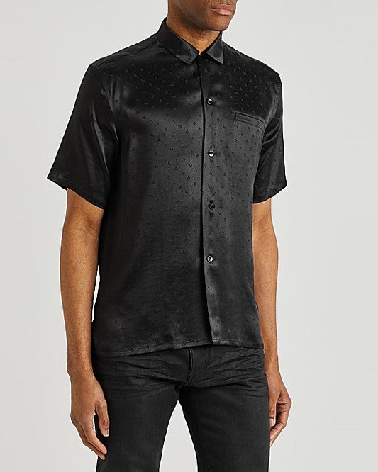 Black Logo-Jacquard Silk-Satin Shirt