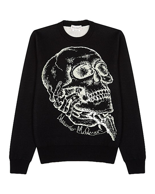 Black Skull-Intarsia Wool-Blend Jumper