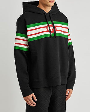Black Striped Hooded Cotton Sweatshirt