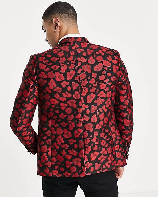 Blazer In Black With Red Leopard Jacquard