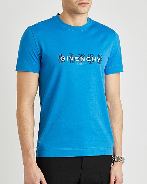 Blue Printed Cotton T-Shirt