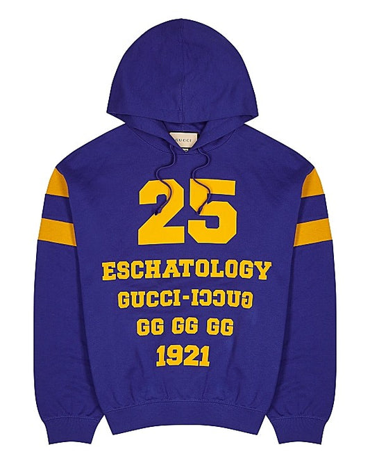 Blue Printed Hooded Cotton Sweatshirt