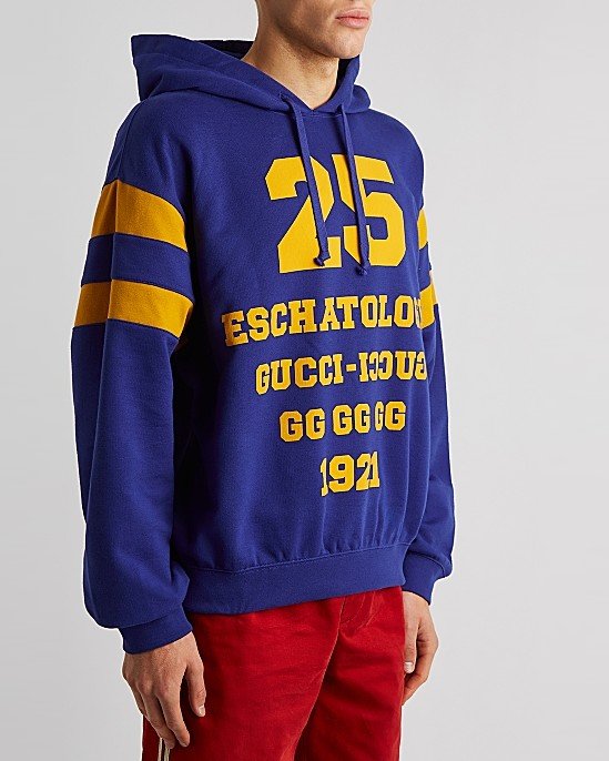 Blue Printed Hooded Cotton Sweatshirt