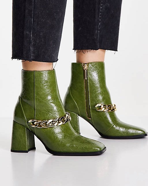 Boom Dark Green Chain Ankle Boot