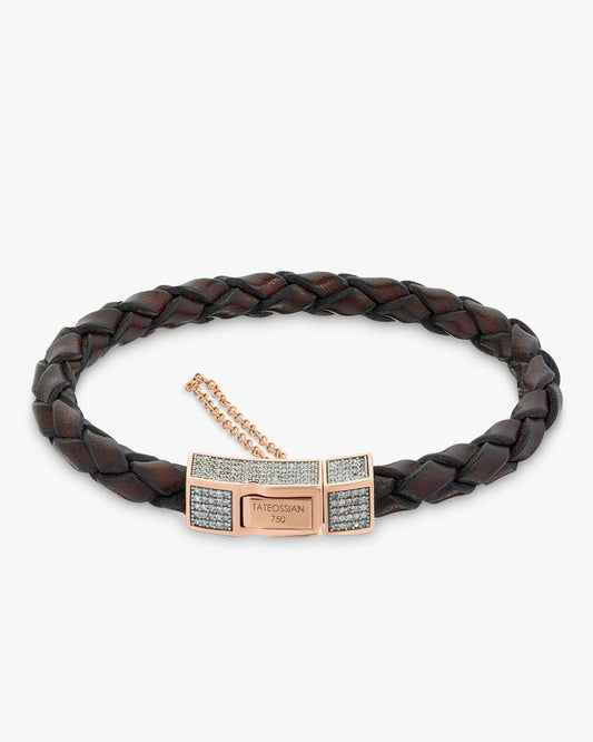 Bracelet In Brown Leather With 18k Rose Gold And Diamond