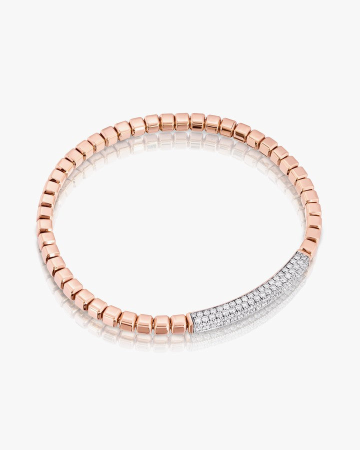 Bracelet In Brown Leather With 18k Rose Gold And Diamond