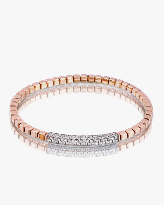 Bracelet In Brown Leather With 18k Rose Gold And Diamond