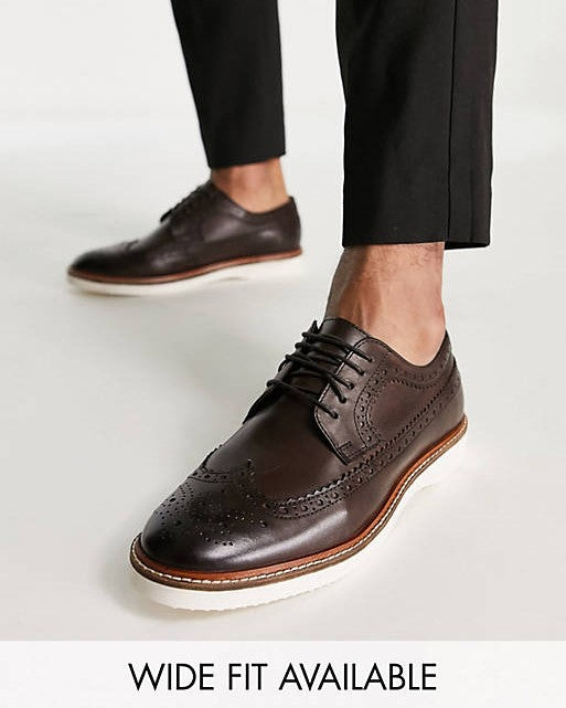 Brogue Shoe In Brown Leather On White Wedge Sole