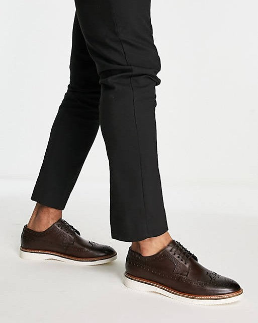 Brogue Shoe In Brown Leather On White Wedge Sole