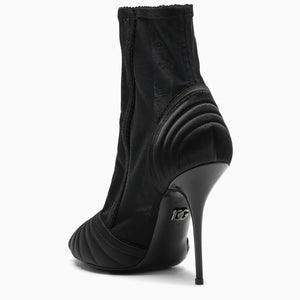 Black Peep-Toe Satin Ankle Boots