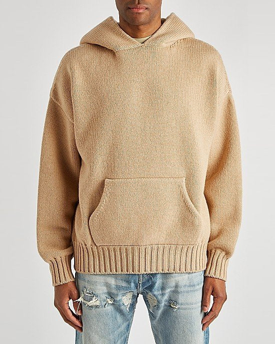 Camel Hooded Wool Sweatshirt