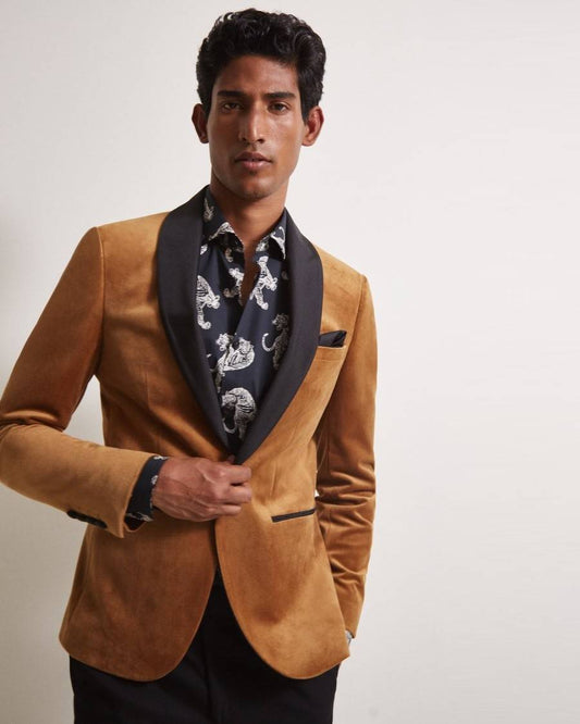 Slim Fit Camel Velvet Dresswear Jacket