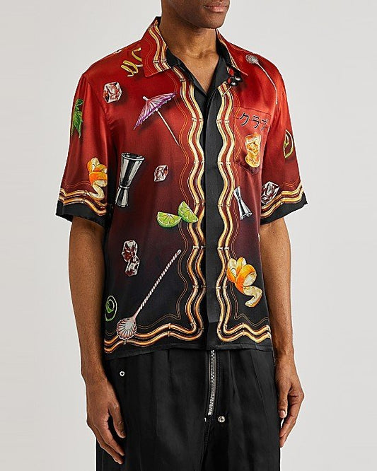 Casa Club Sunset Printed Silk-Satin Shirt