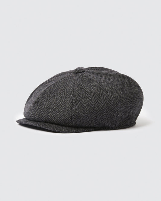 Charcoal Herringbone Wool Baker Boy