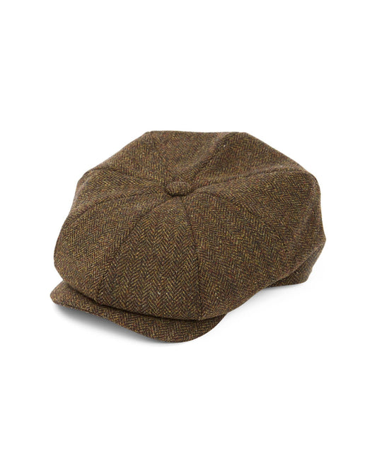 8 Piece Baker Boy Green Herringbone Tweed Flat Cap