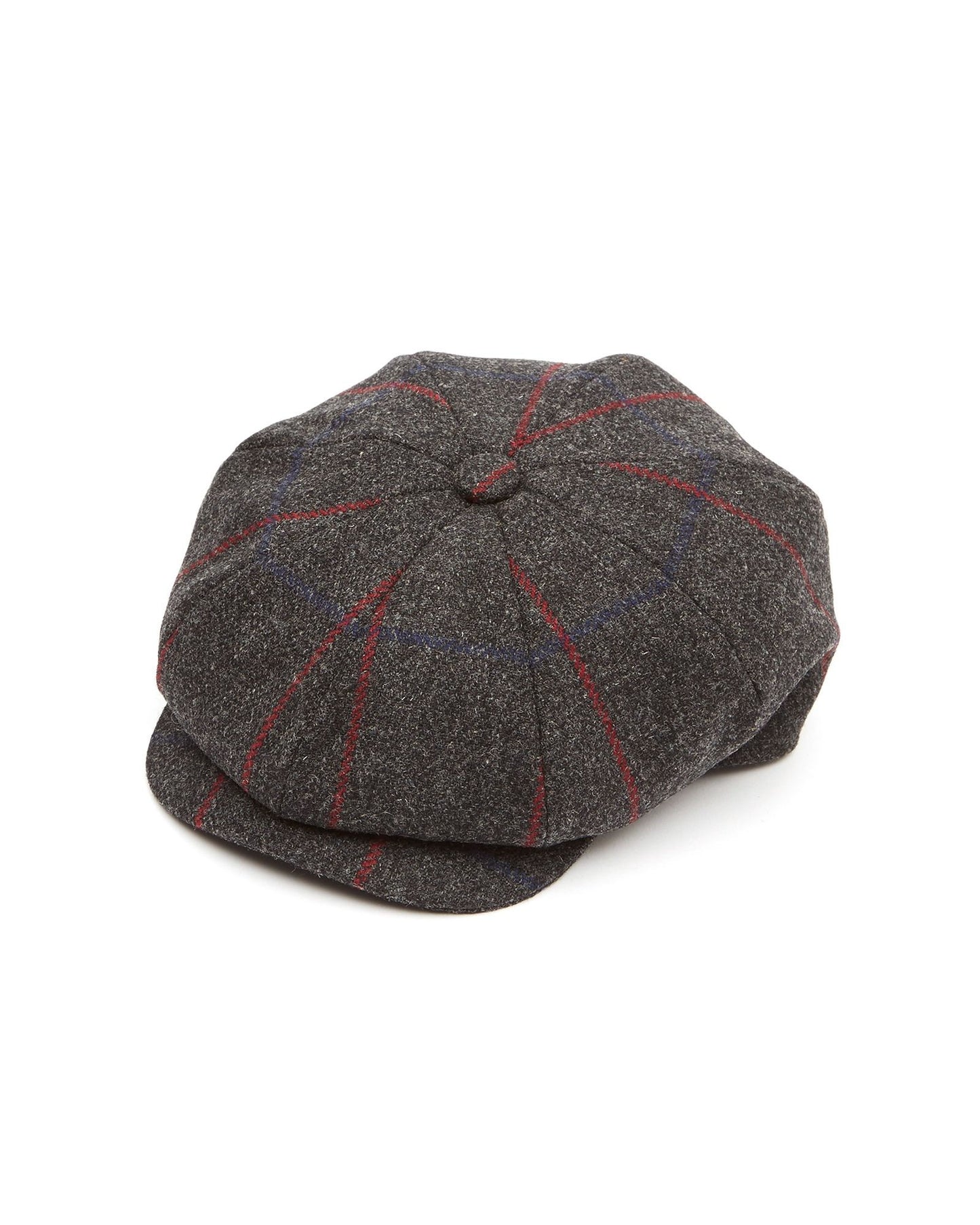 8 Piece Tweed Baker Boy Flat Cap - Charcoal