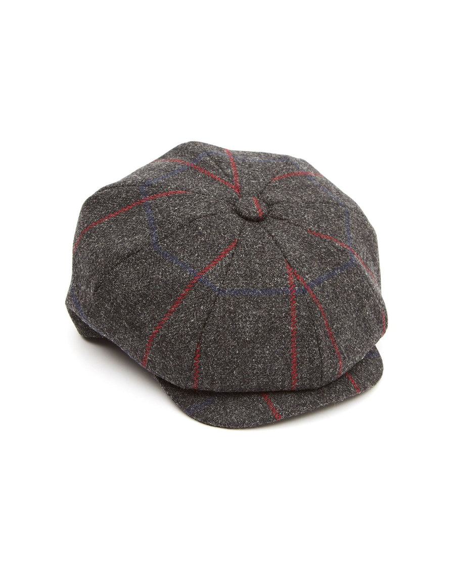 8 Piece Tweed Baker Boy Flat Cap - Charcoal