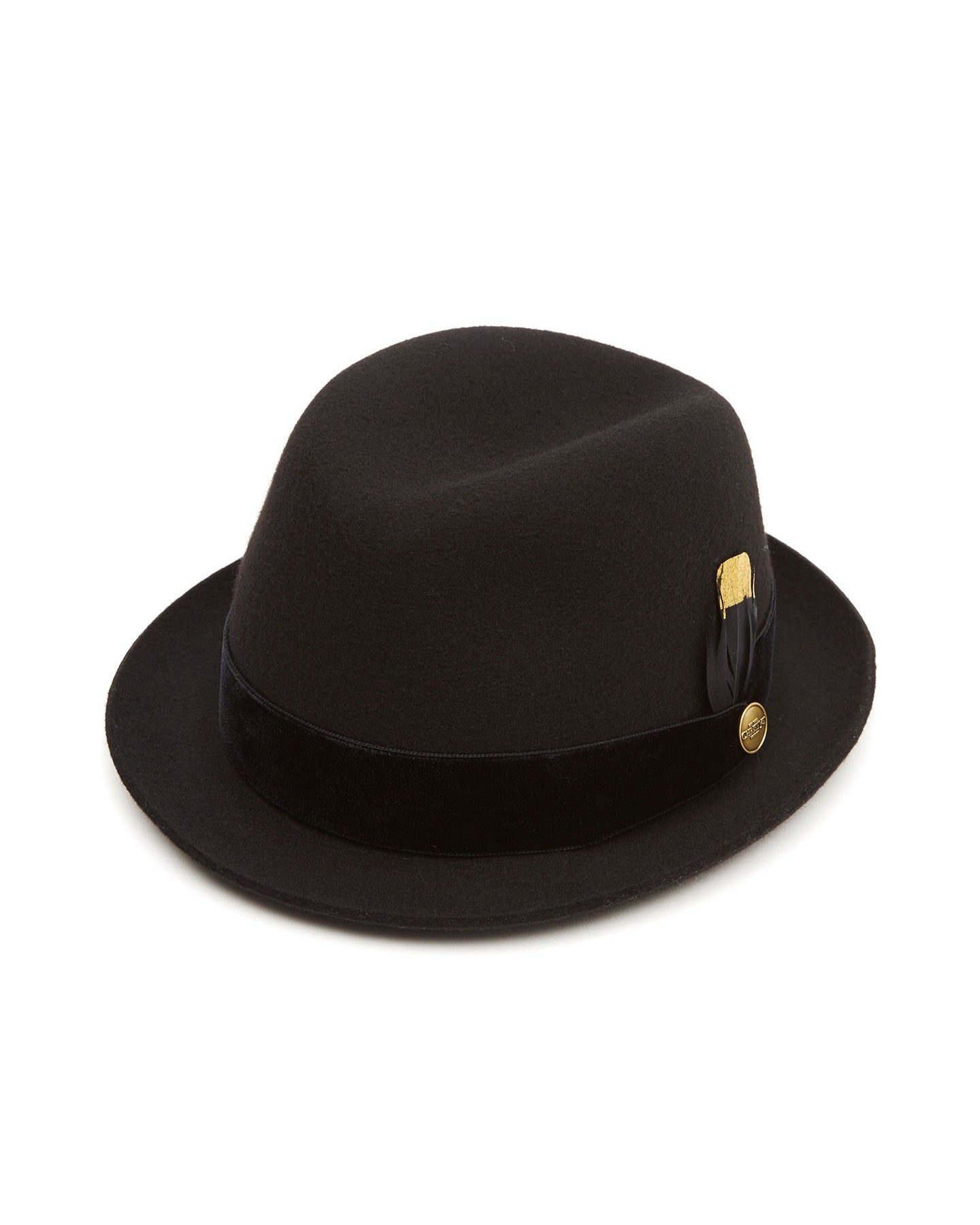 Cheltenham Wool Felt Trilby Hat - Velvet Band & Gold Feather