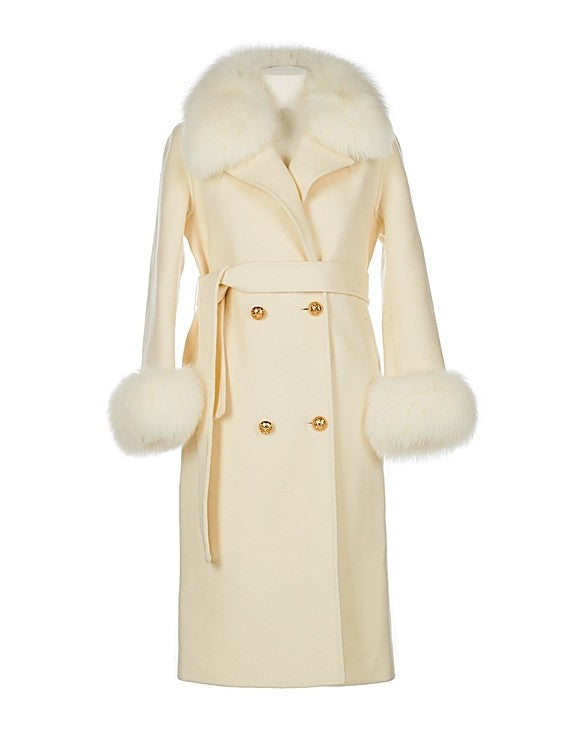 Cream Cashmere Fox Trim Coat
