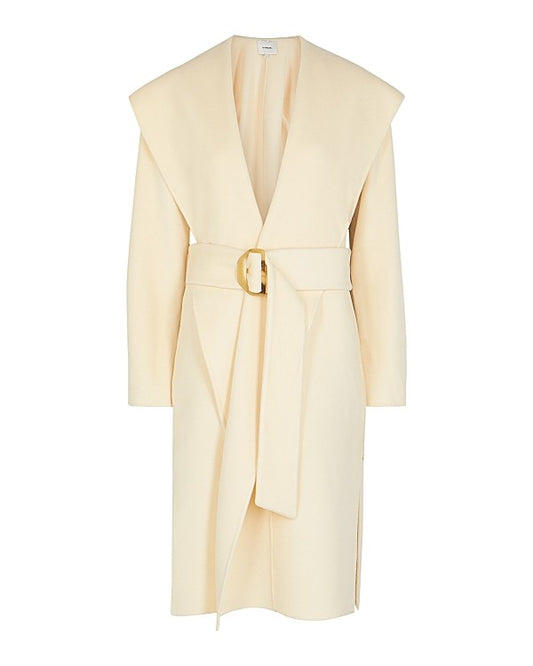 Cream Hooded Wool-Blend Coat