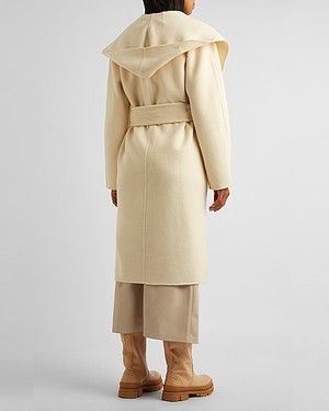 Cream Hooded Wool-Blend Coat