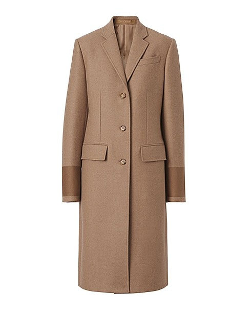 Cuff Detail Camel Hair Wool Tailored Coat