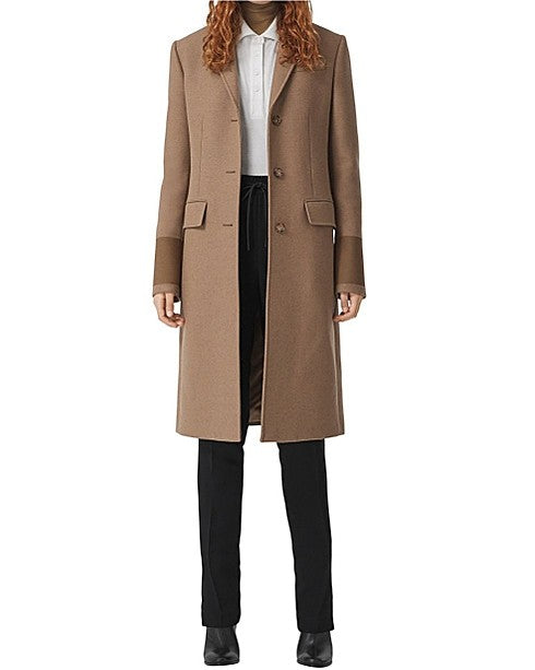 Cuff Detail Camel Hair Wool Tailored Coat