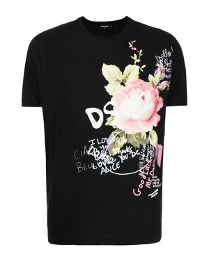 Flowers Print T-Shirt Black